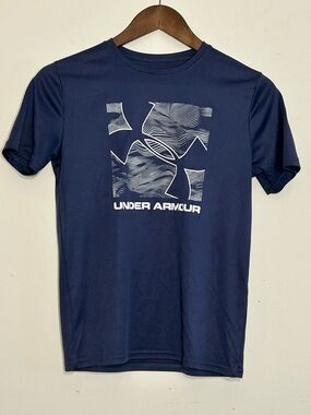 Under Armour Boys YLG HeatGear Blue Logo Athletic T-Shirt